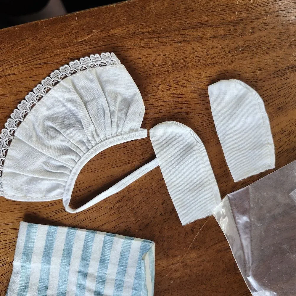 Vintage Style Doll Clothes Lot Blue Striped Romper White Panties Apron Socks